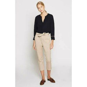Joie Khaki Beige Tie Waist High Rise Cropped Demarious Trouser Pants